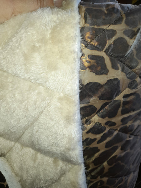 Leopard print fur lined padded coat fabric