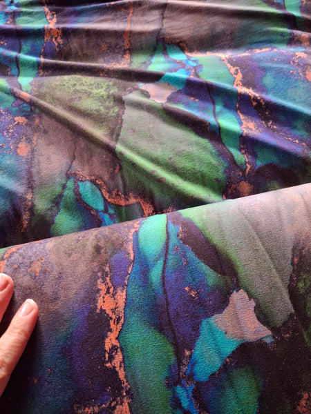 Green/blue marble viscose jersey