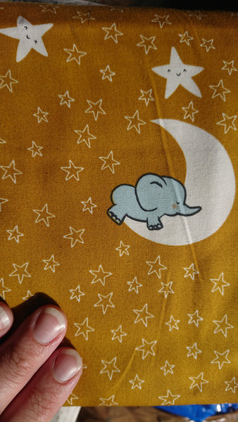 Sleepy elephant mustard cotton