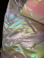 Pastel rainbow foiled padded coat fabric