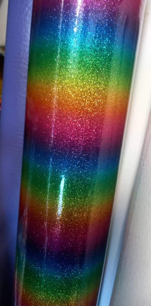 Rainbow glitter effect vinyl faux leather